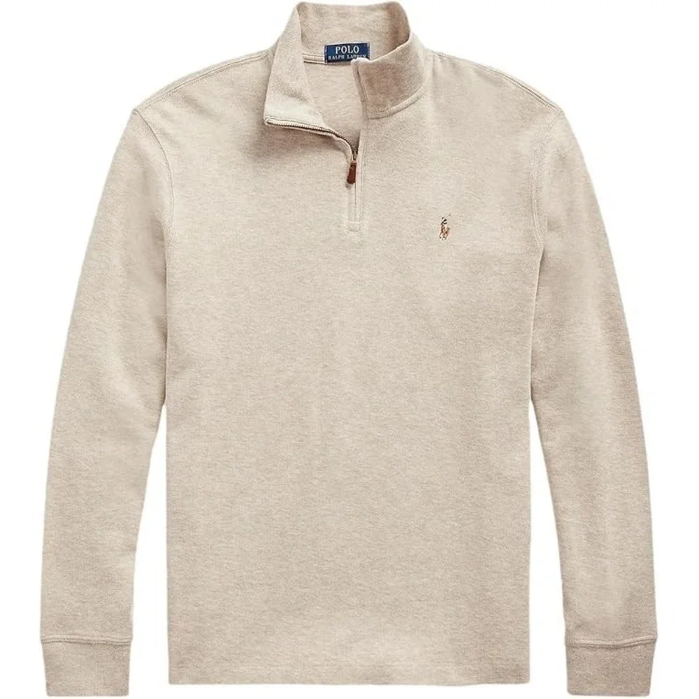 Polo Ralph Lauren Quarter-Zip Men's XL Beige Estate-Rib Pullover Sweater STAIN